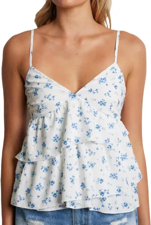 Women Y2k Floral Camisoles Tops Sexy V Neck Backless Ruffle Hem Going Out Tops Cute Summer Teen Girls Camis
