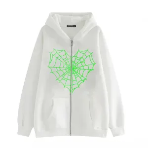 Women Y2K Zip Up Hoodie Spider Web Graphic Gothic Grunge Oversized Streetwear Hooded Sweatshirt Punk Emo Jacket Alt Clothes