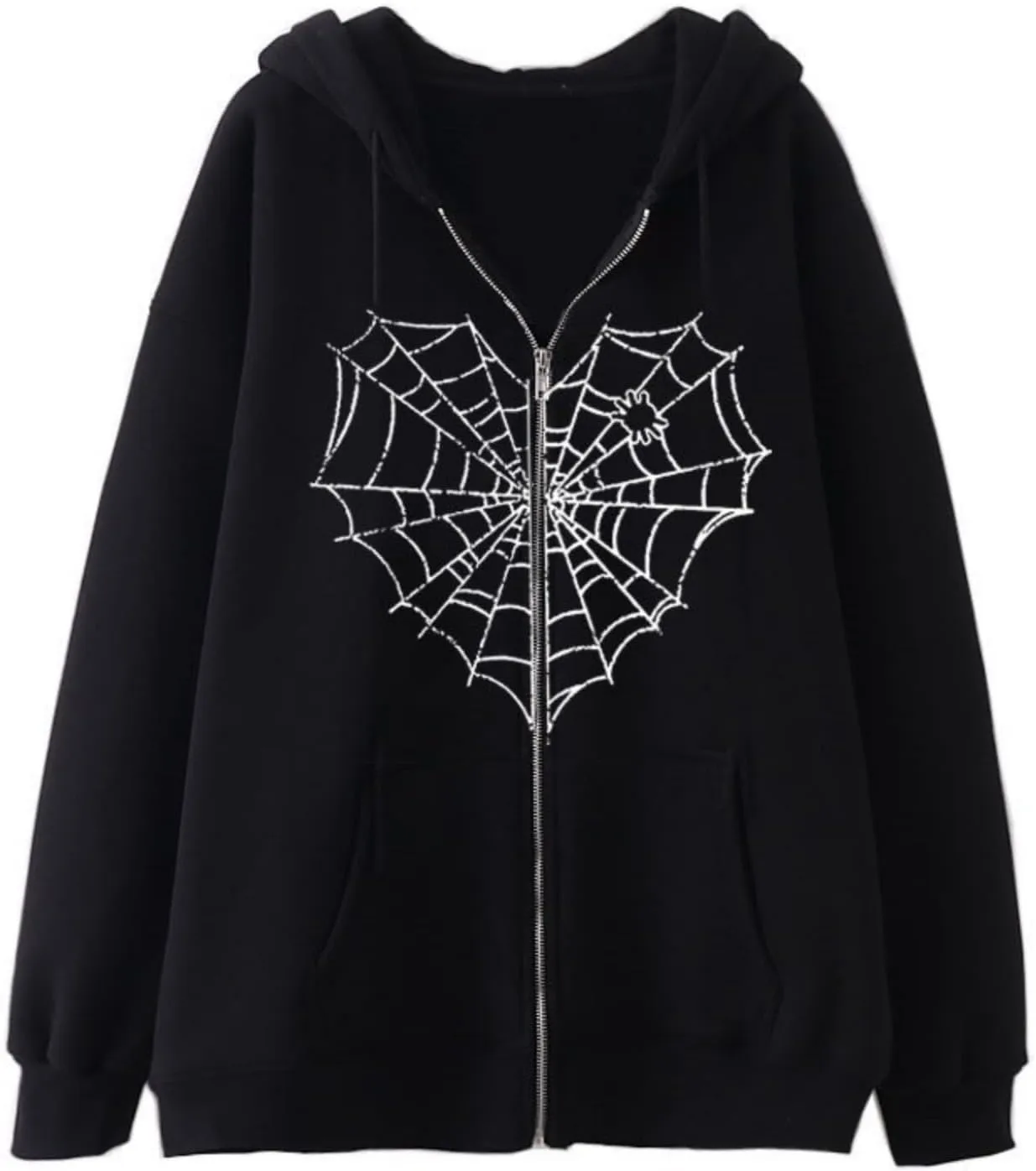 Women Y2K Zip Up Hoodie Spider Web Graphic Gothic Grunge Oversized Streetwear Hooded Sweatshirt Punk Emo Jacket Alt Clothes