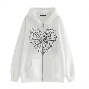 Women Y2K Zip Up Hoodie Spider Web Graphic Gothic Grunge Oversized Streetwear Hooded Sweatshirt Punk Emo Jacket Alt Clothes