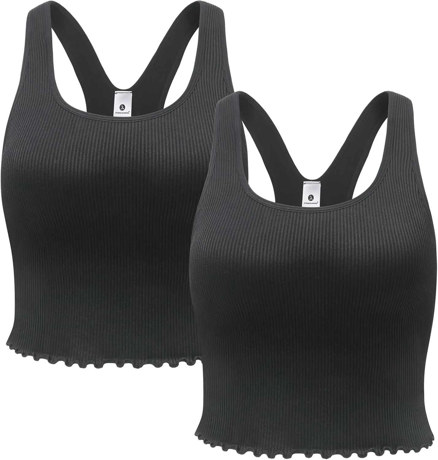 Women's 1/2 Pack Ribbed Workout Tank Tops with Built in Bra Racerback Seamless Crop Camisole Sport Tanks
