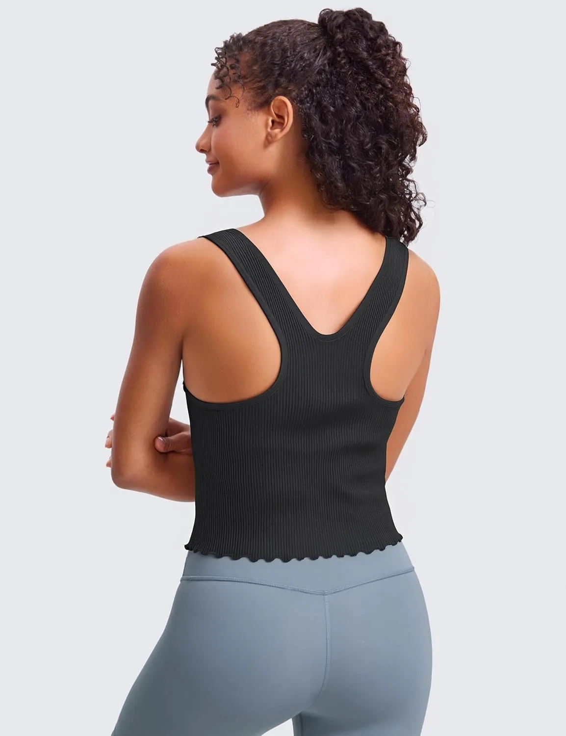 Women's 1/2 Pack Ribbed Workout Tank Tops with Built in Bra Racerback Seamless Crop Camisole Sport Tanks