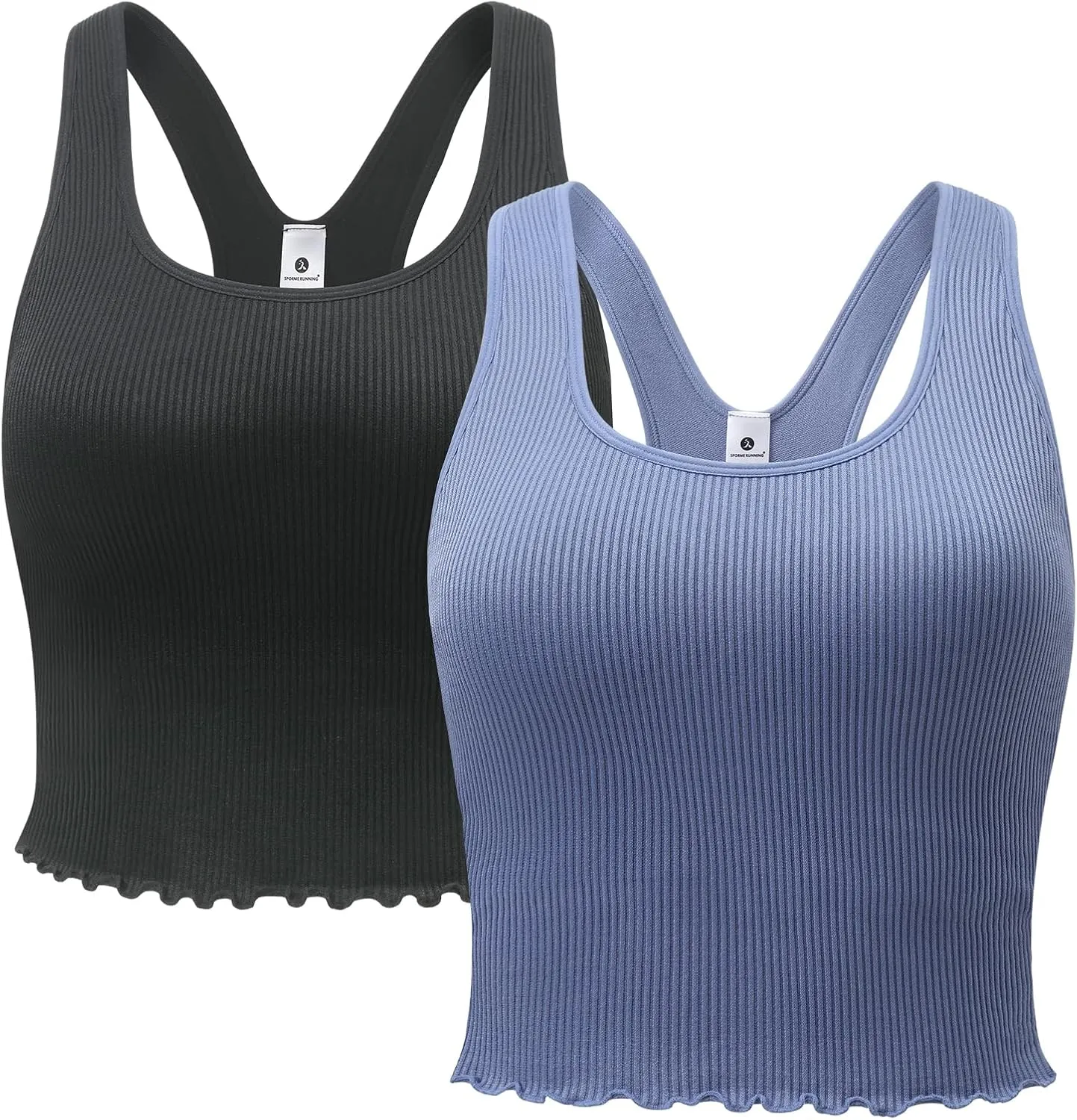 Women's 1/2 Pack Ribbed Workout Tank Tops with Built in Bra Racerback Seamless Crop Camisole Sport Tanks