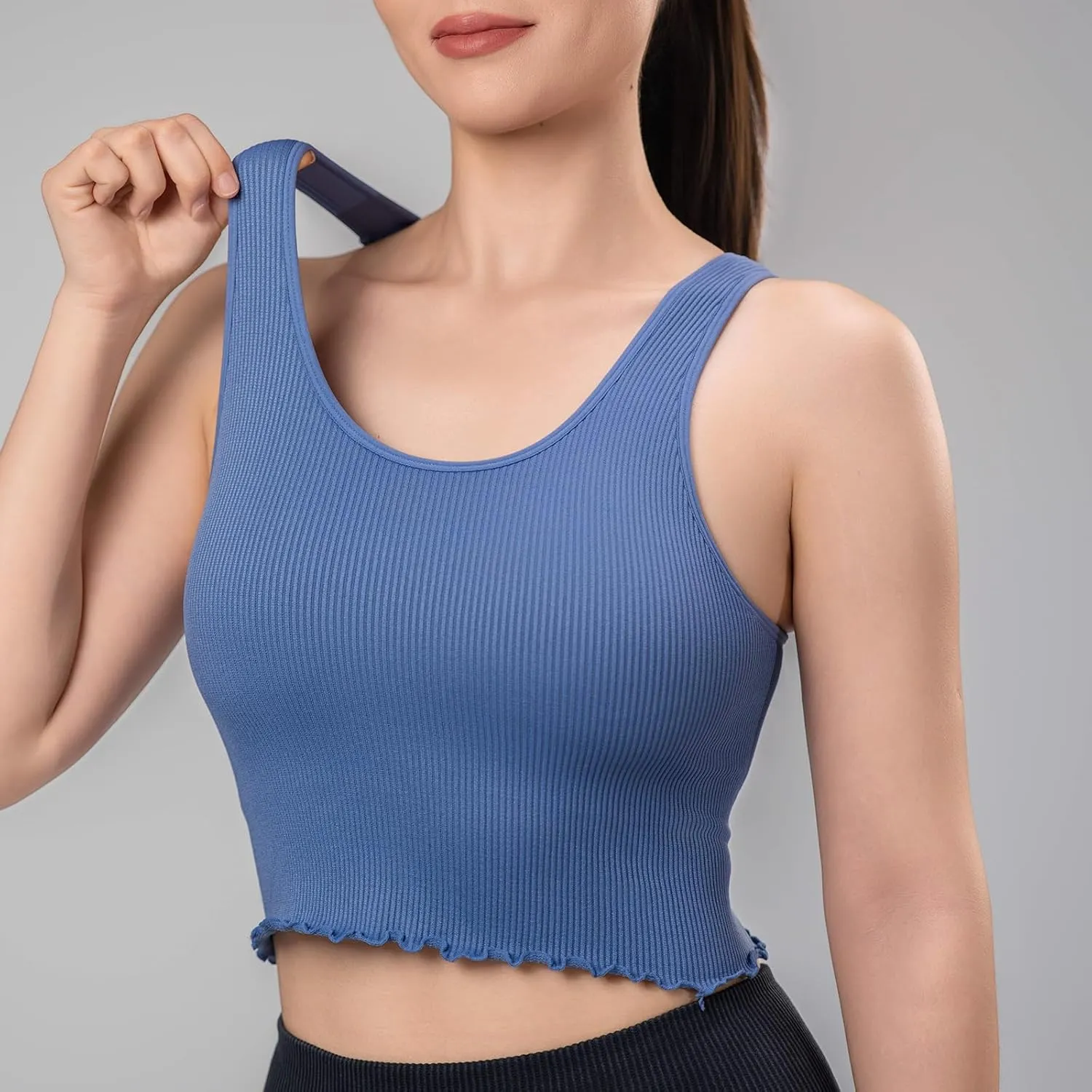 Women's 1/2 Pack Ribbed Workout Tank Tops with Built in Bra Racerback Seamless Crop Camisole Sport Tanks