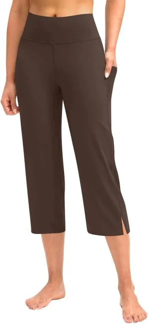Womens Bootcut Yoga Pants Cotton-Down High Waisted Elastic Capris Baggy Loose Fit Soft Workout Summer Pant with Pocket