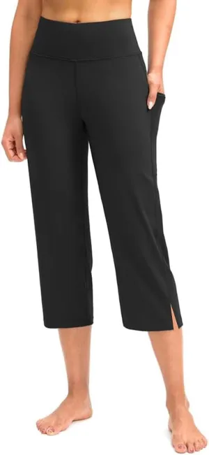 Womens Bootcut Yoga Pants Cotton-Down High Waisted Elastic Capris Baggy Loose Fit Soft Workout Summer Pant with Pocket