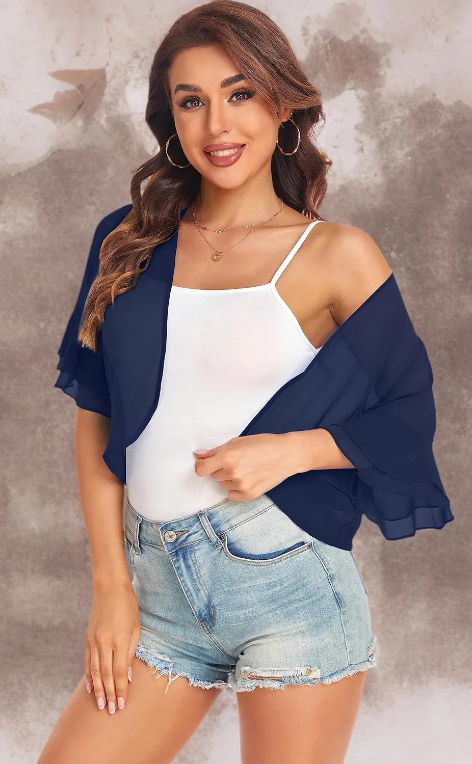 Women's Cardigan Bolero Shrug Ruffle Short Sleeve Open Front Loose Sheer Jackets for Tops