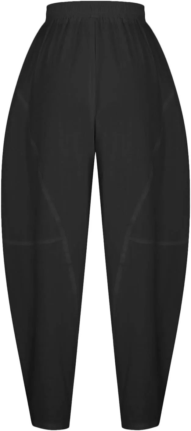 Womens Casual Cotton Linen Baggy Pants Elastic Waist Harem Trousers with Pockets Solid Casual Lightweight Pants