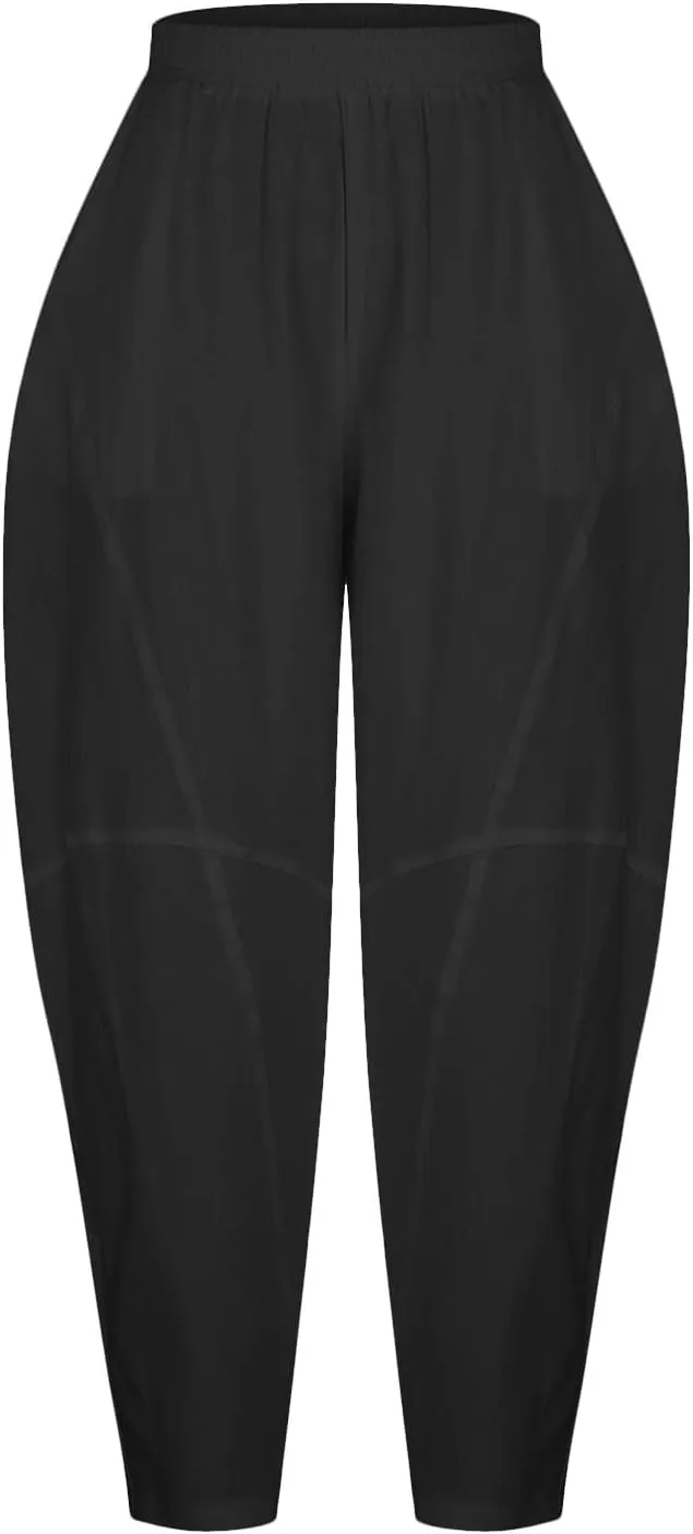Womens Casual Cotton Linen Baggy Pants Elastic Waist Harem Trousers with Pockets Solid Casual Lightweight Pants