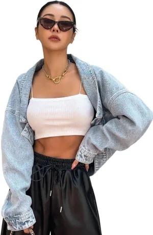 Womens Clothes Fall Fashion 2023 Drop Shoulder Asymmetrical Hem Denim Jacket Long Sleeve casual Jackets