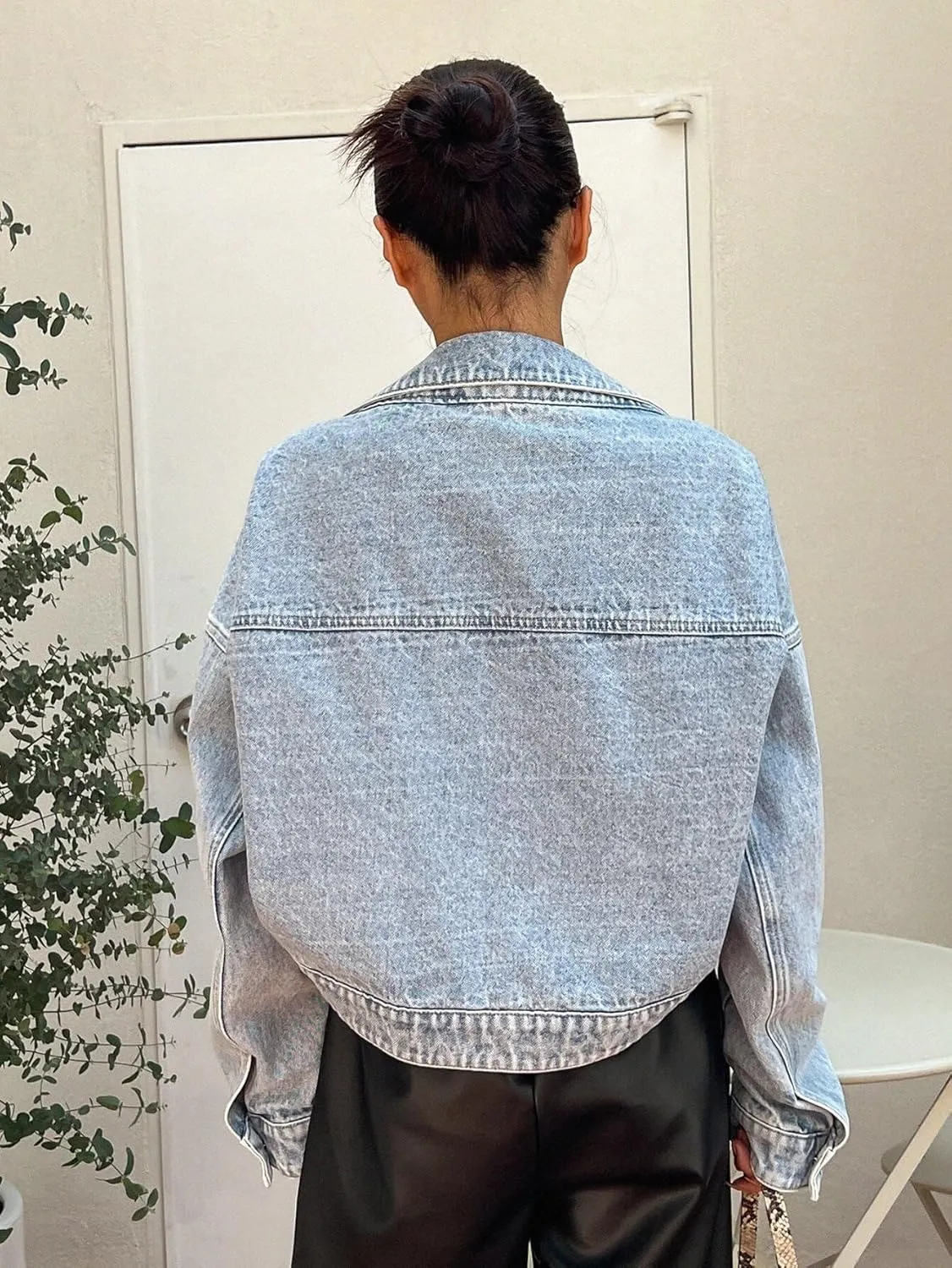 Womens Clothes Fall Fashion 2023 Drop Shoulder Asymmetrical Hem Denim Jacket Long Sleeve casual Jackets