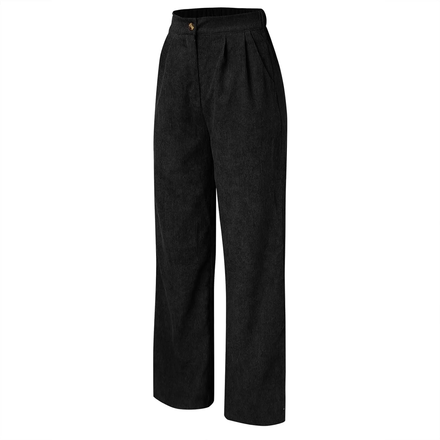 Women's Corduroy Straight Leg Pants Casual High Waist Trousers Solid Loose Fit Soft Classic Sweatspant with Pockets