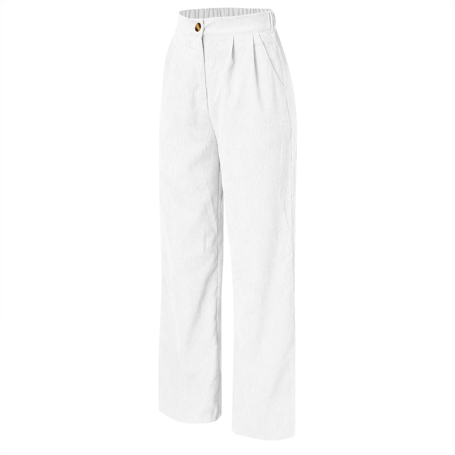 Women's Corduroy Straight Leg Pants Casual High Waist Trousers Solid Loose Fit Soft Classic Sweatspant with Pockets