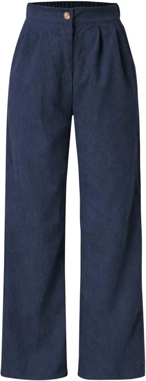 Women's Corduroy Straight Leg Pants Casual High Waist Trousers Solid Loose Fit Soft Classic Sweatspant with Pockets