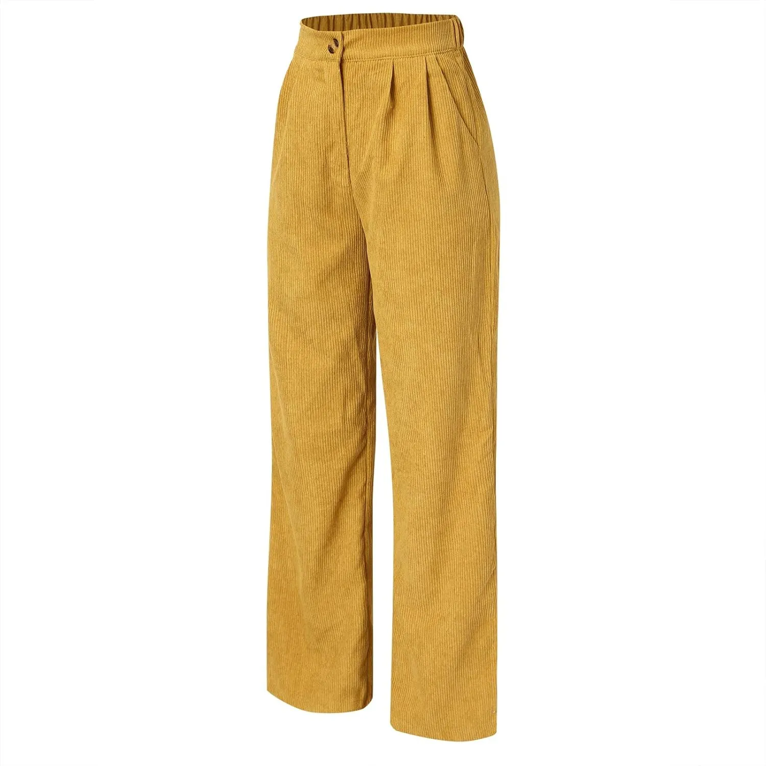 Women's Corduroy Straight Leg Pants Casual High Waist Trousers Solid Loose Fit Soft Classic Sweatspant with Pockets