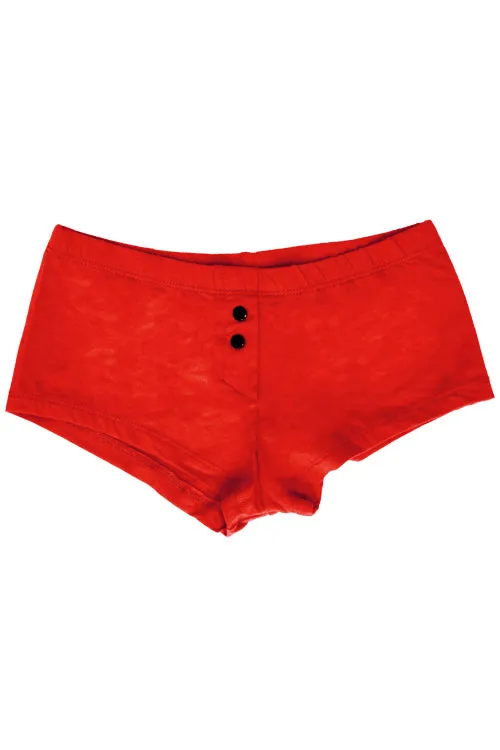 Womens Cotton Spandex Button-Up Boy Short - Fiery Red