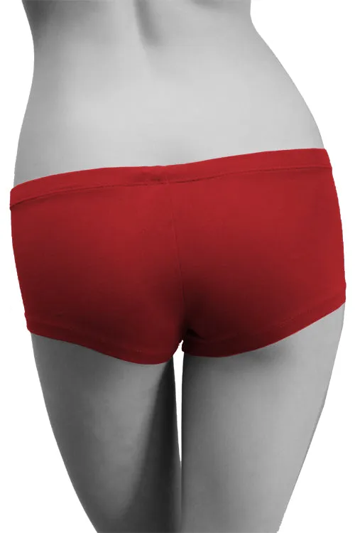 Womens Cotton Spandex Button-Up Boy Short - Fiery Red