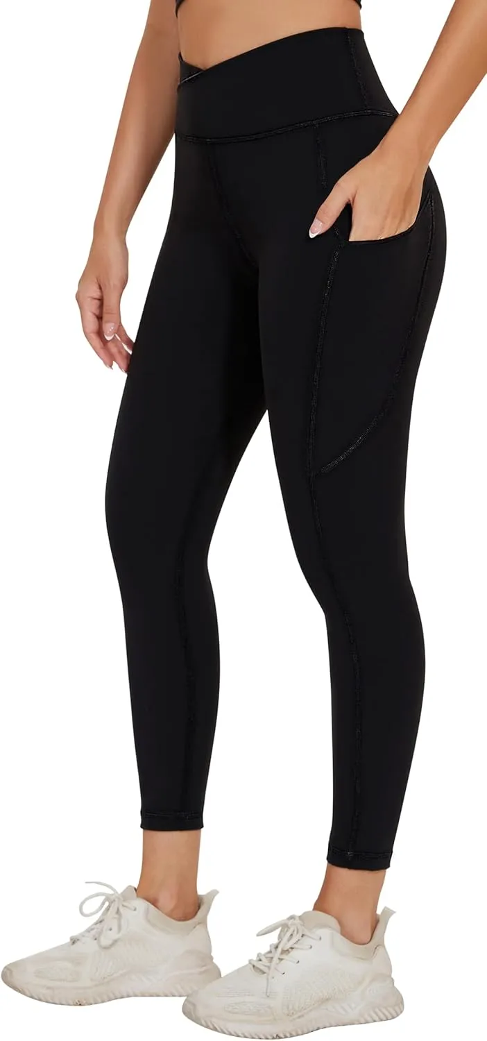 Women's Crossover Waist Yoga Leggings Soft High Stretch Sports Tights with Pocket