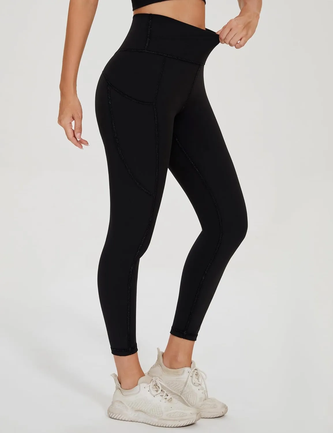 Women's Crossover Waist Yoga Leggings Soft High Stretch Sports Tights with Pocket