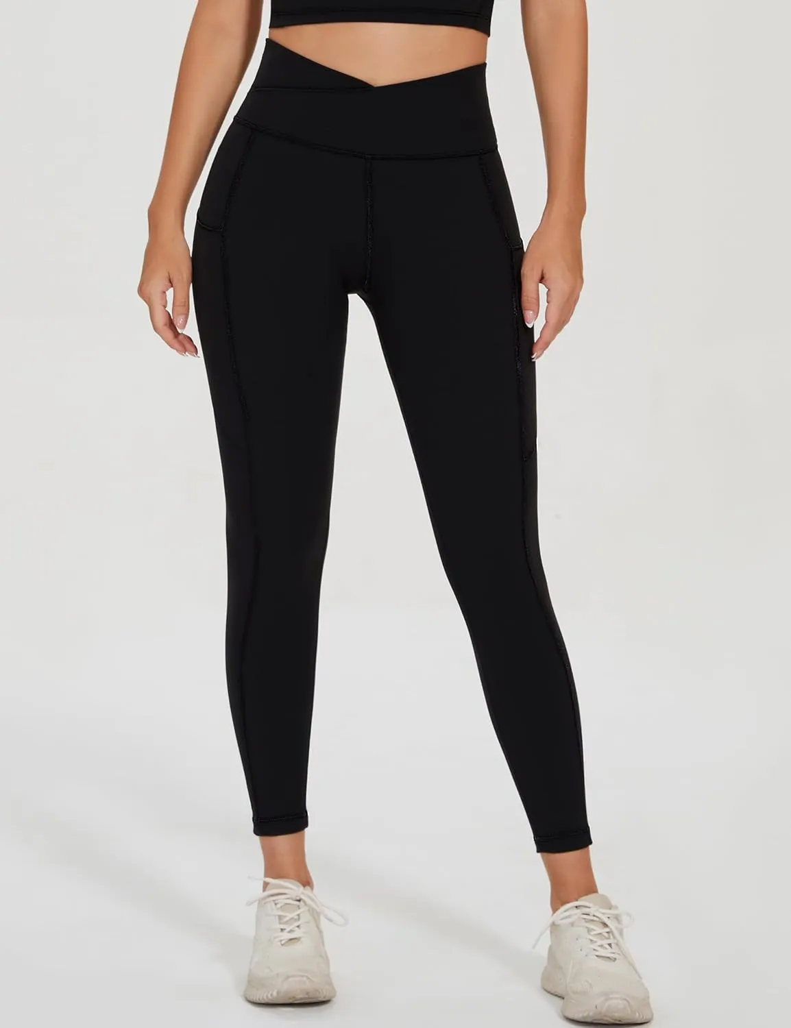 Women's Crossover Waist Yoga Leggings Soft High Stretch Sports Tights with Pocket