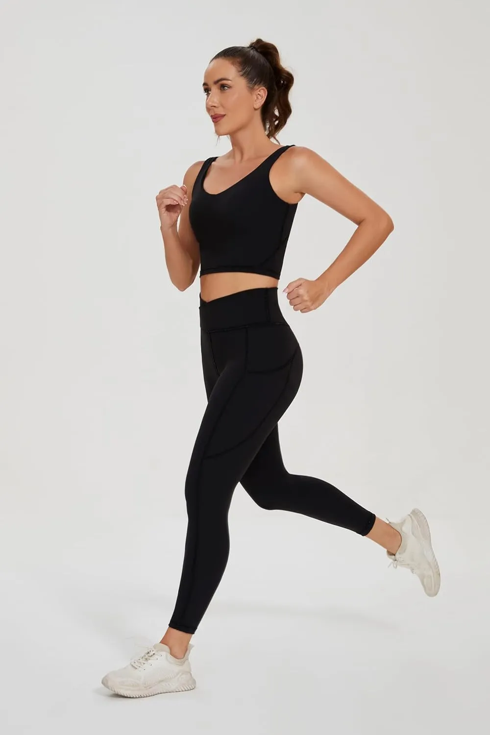 Women's Crossover Waist Yoga Leggings Soft High Stretch Sports Tights with Pocket