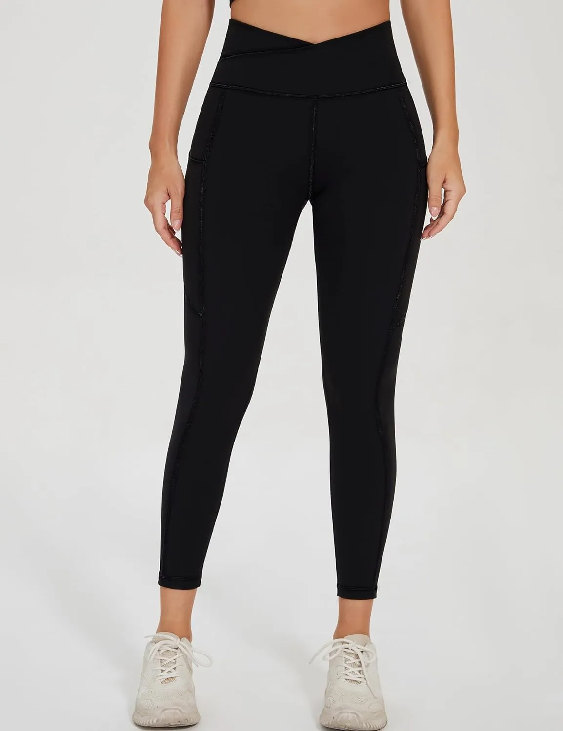 Women's Crossover Waist Yoga Leggings Soft High Stretch Sports Tights with Pocket