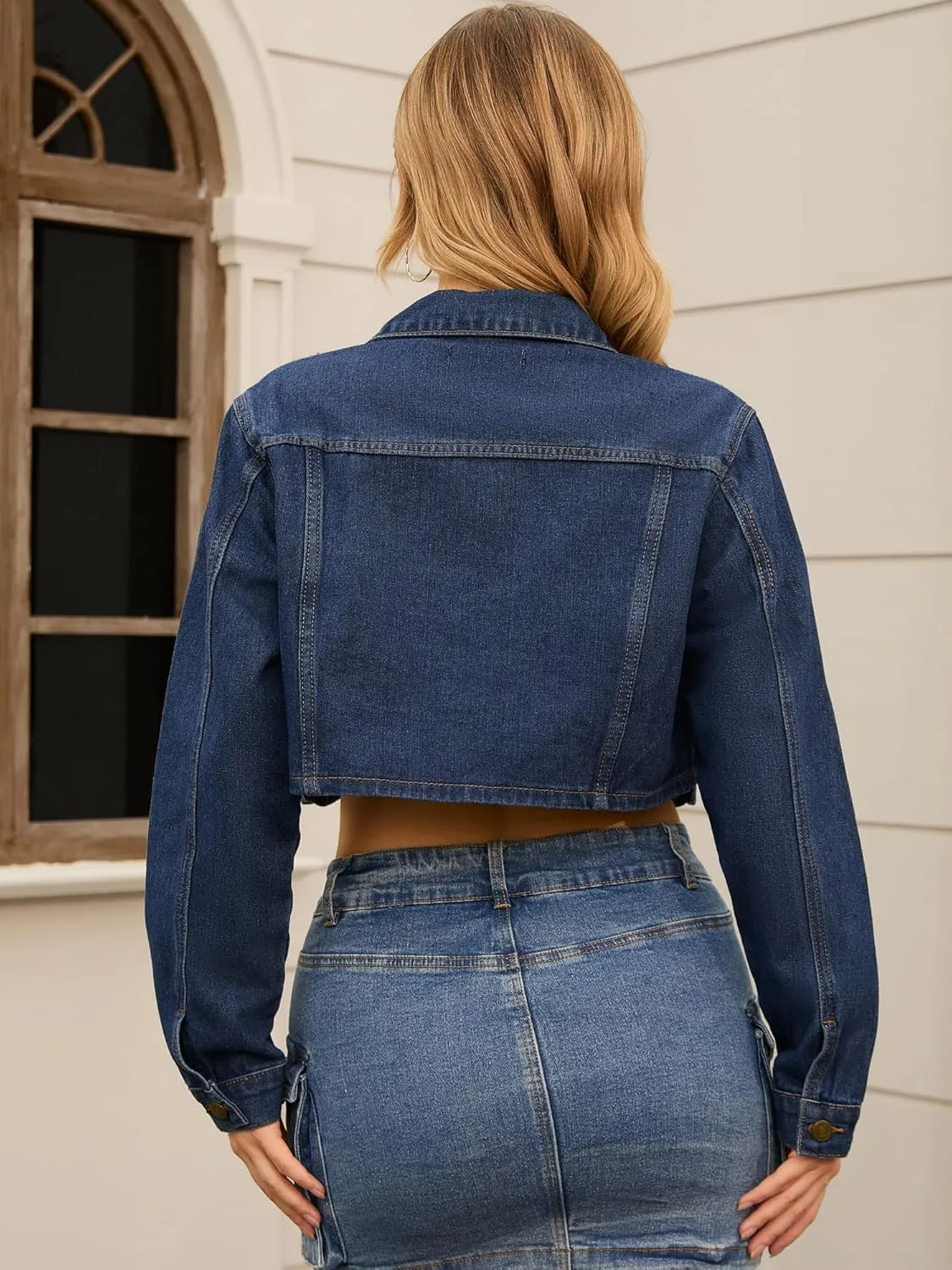 Women's Denim Jacket Button Down Long Sleeve Cargo Pockets Washed Jean Jackets