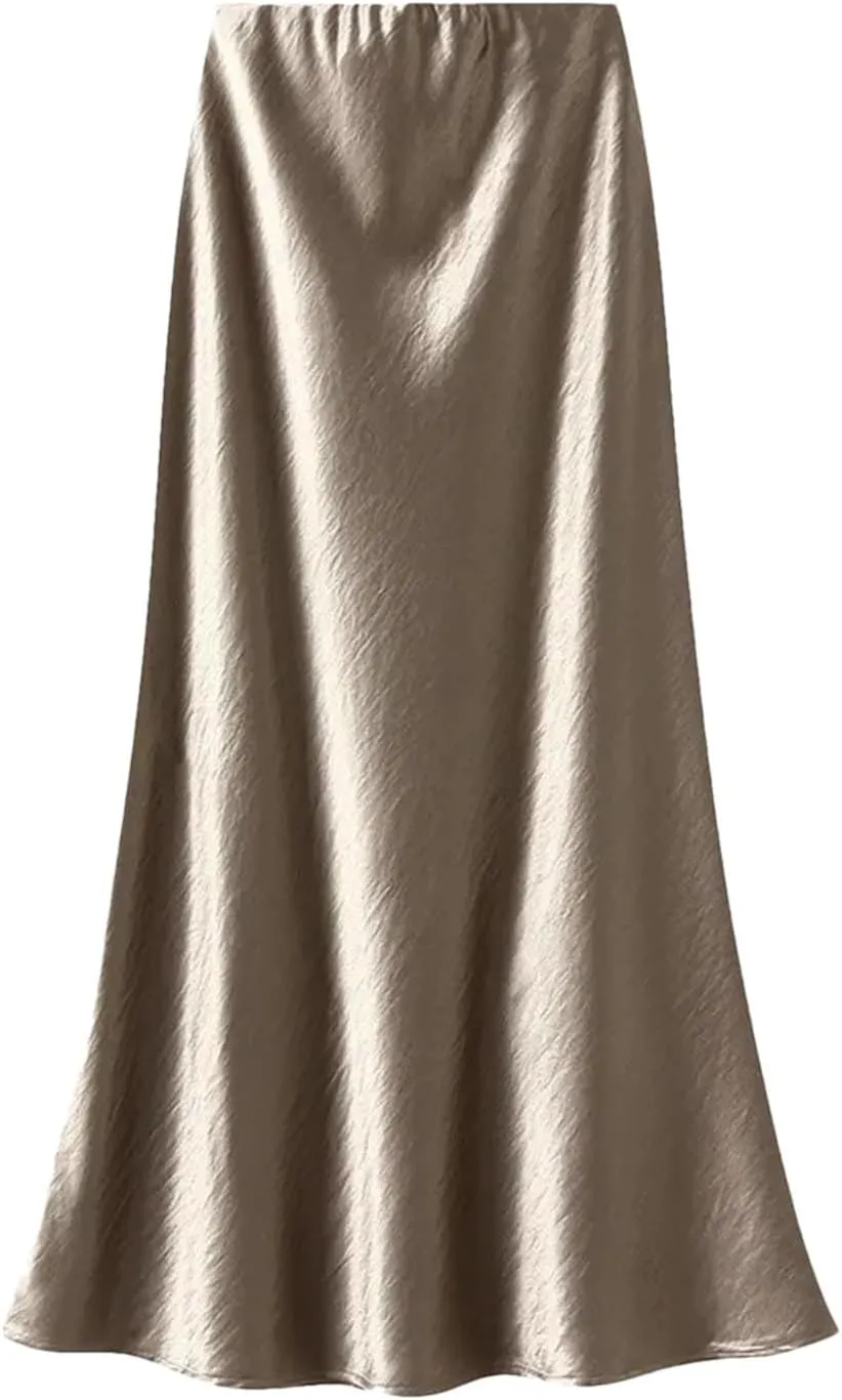 Women's Elegant Satin Skirt for Women - Pleated Flowing Tight Midi Skirt for Party