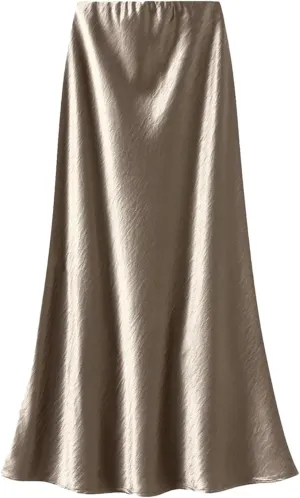 Women's Elegant Satin Skirt for Women - Pleated Flowing Tight Midi Skirt for Party
