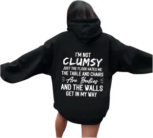 Womens Fashion Hoodies I'm Not Clumsy Print Long Sleeve with Pockets Casual Pullover Sweatshirt Tops 2024 Trendy Fall Clothes