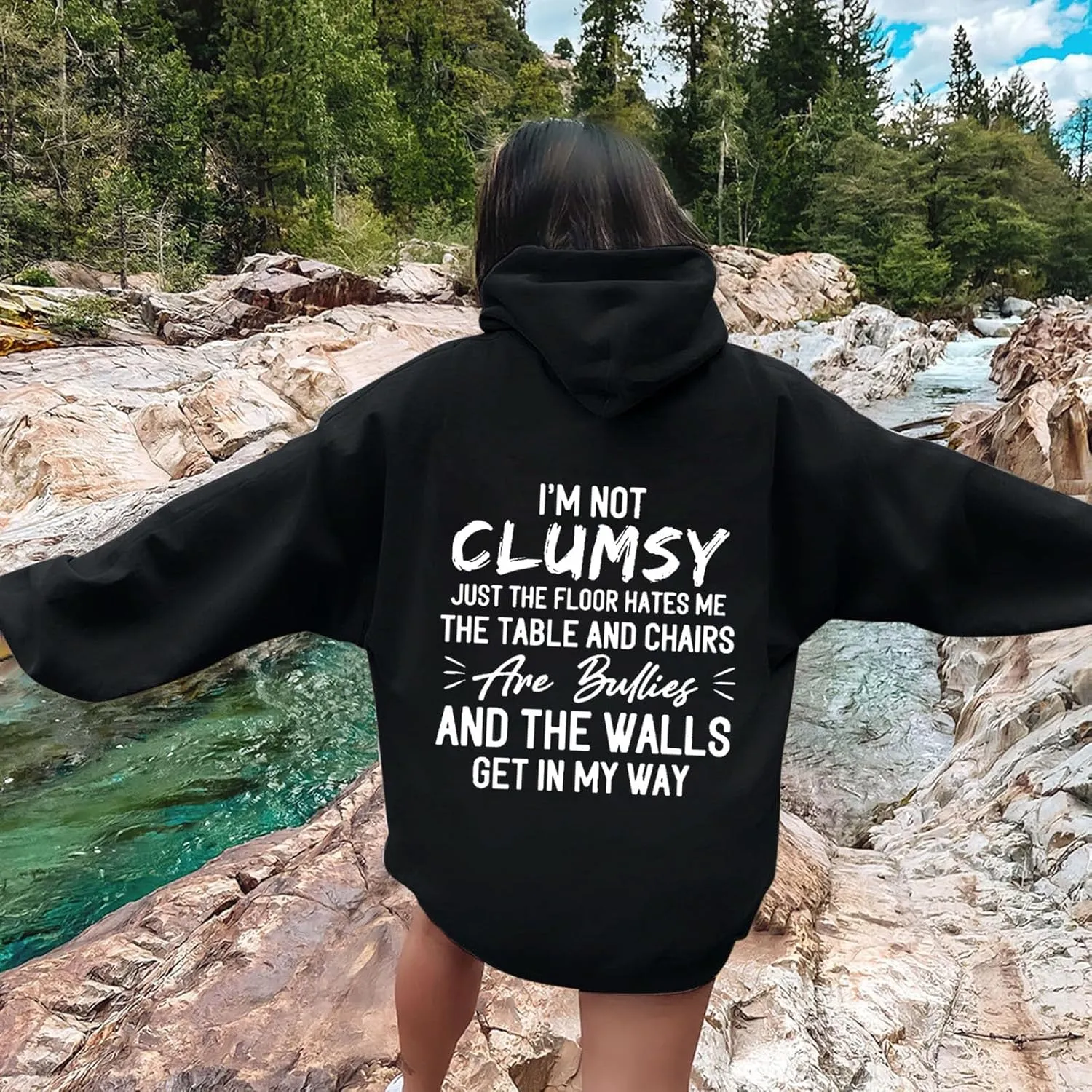 Womens Fashion Hoodies I'm Not Clumsy Print Long Sleeve with Pockets Casual Pullover Sweatshirt Tops 2024 Trendy Fall Clothes