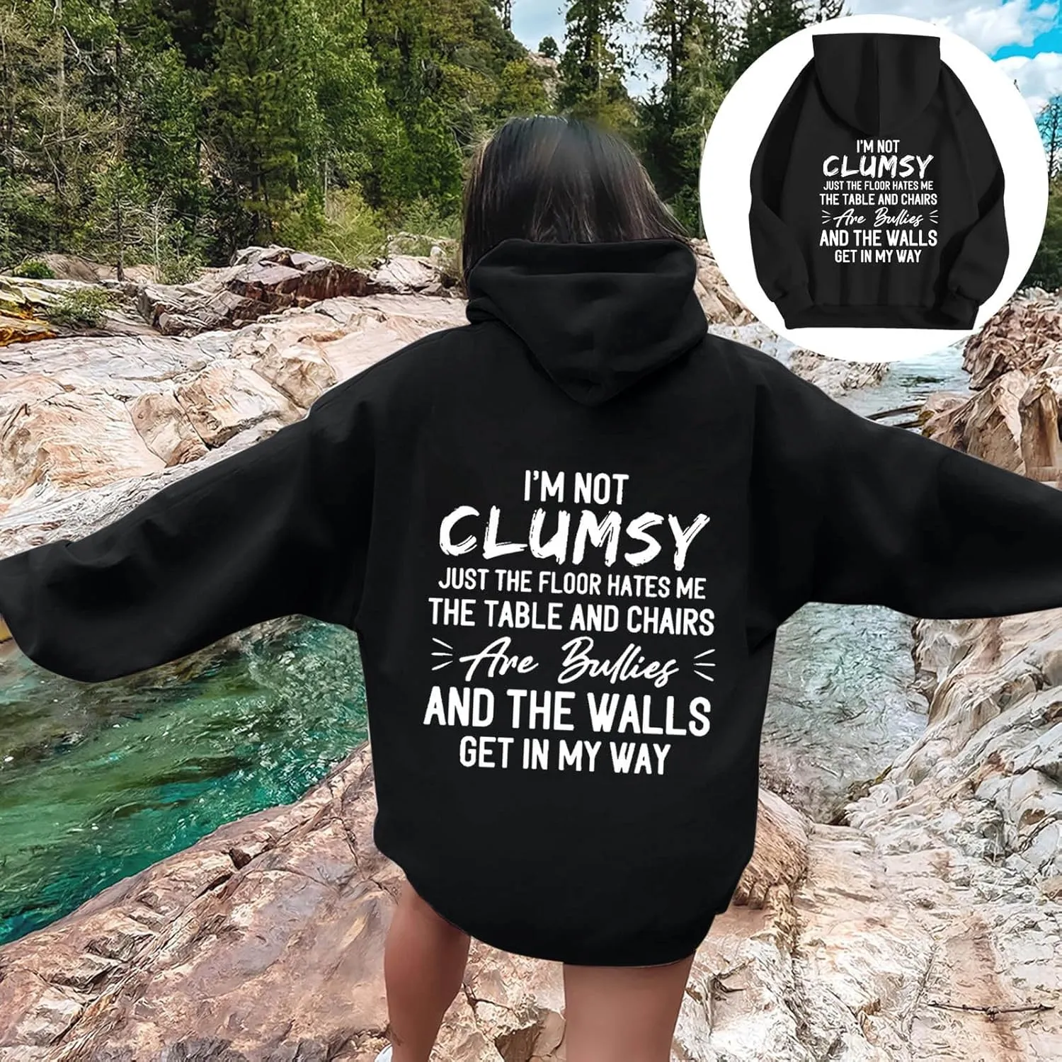 Womens Fashion Hoodies I'm Not Clumsy Print Long Sleeve with Pockets Casual Pullover Sweatshirt Tops 2024 Trendy Fall Clothes