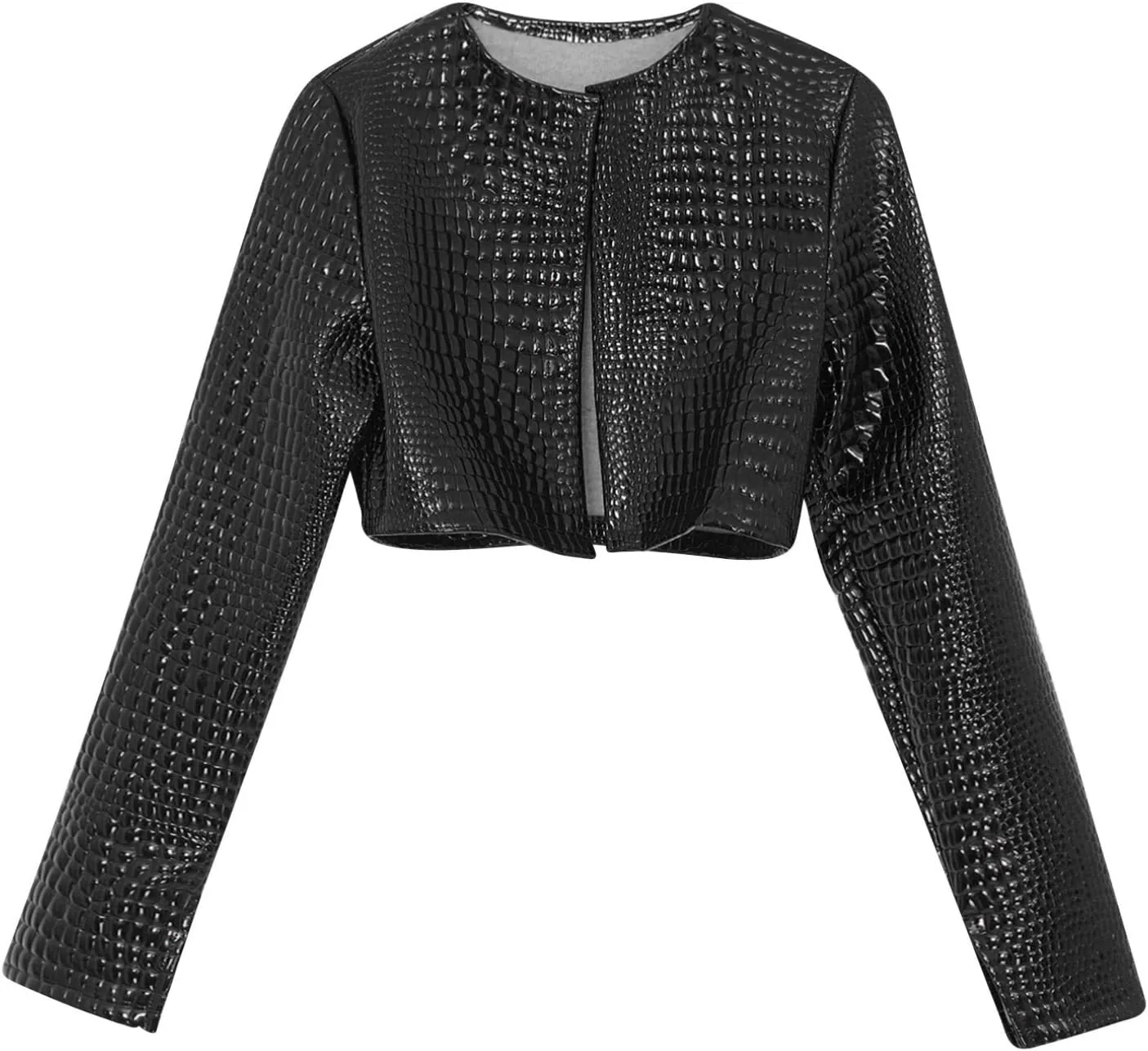 Womens Faux Leather Snakeskin Print Jackets Moto Biker Open Front Crop Blazer Cardigan
