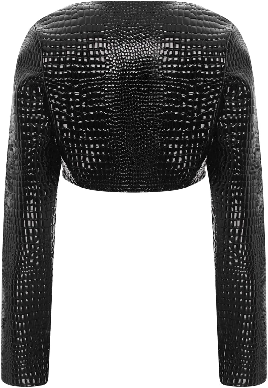 Womens Faux Leather Snakeskin Print Jackets Moto Biker Open Front Crop Blazer Cardigan