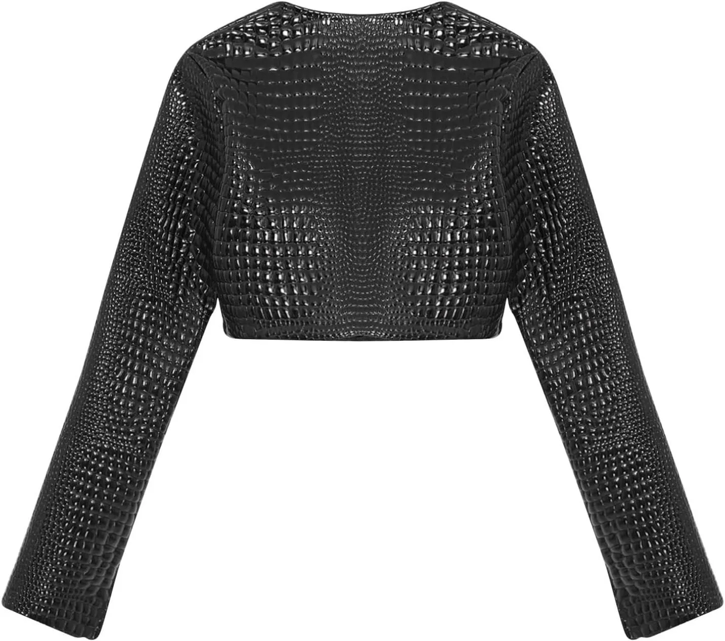 Womens Faux Leather Snakeskin Print Jackets Moto Biker Open Front Crop Blazer Cardigan