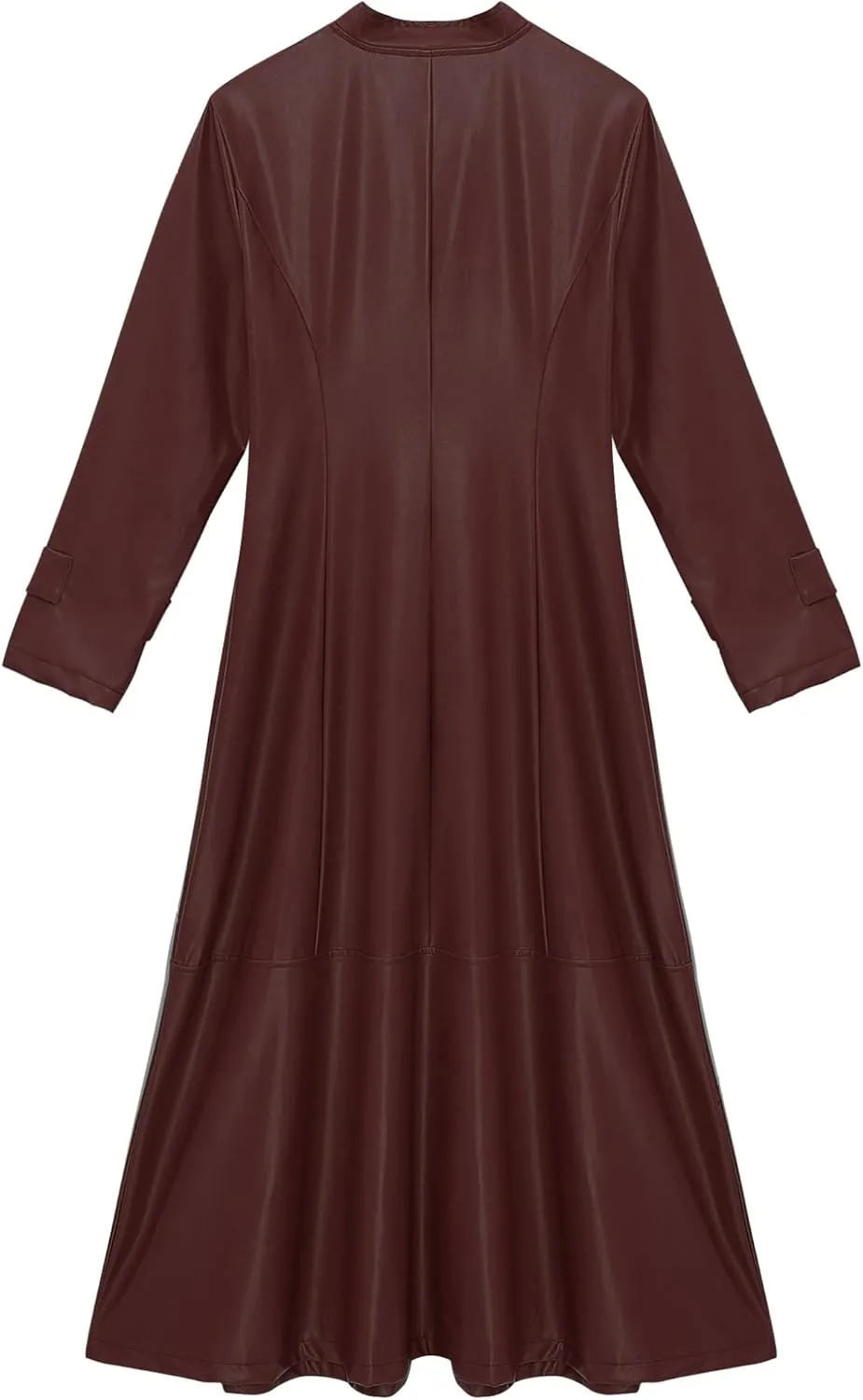 Women's Faux Leather Trench Coat Mock Neck Long Sleeve Full Zip Dress Coat Maxi Jacket Outwear