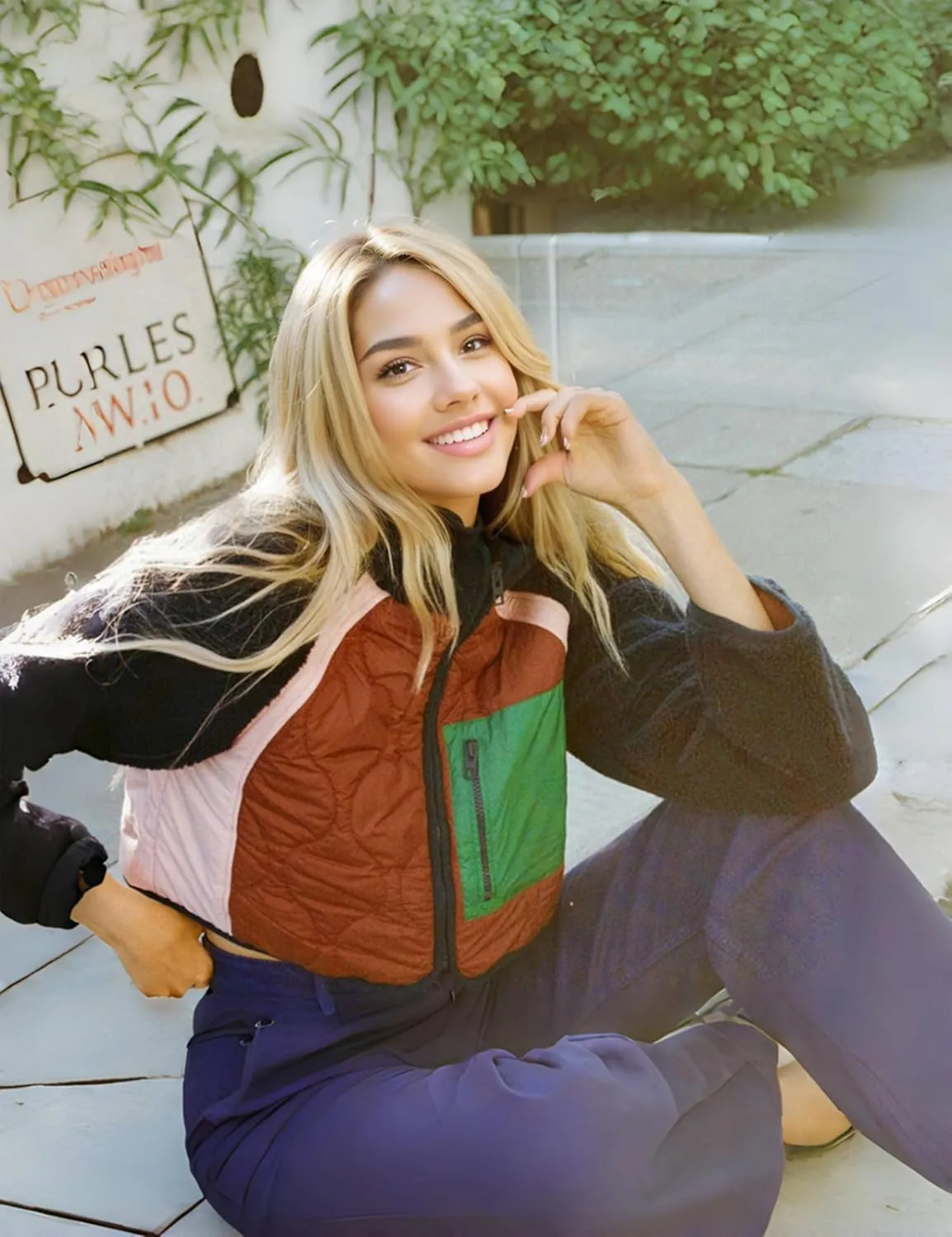 Womens Fuzzy Fleece Jacket Cropped Zip Up Long Sleeve Casual Outwear Warm Winter Patchwork Jackets
