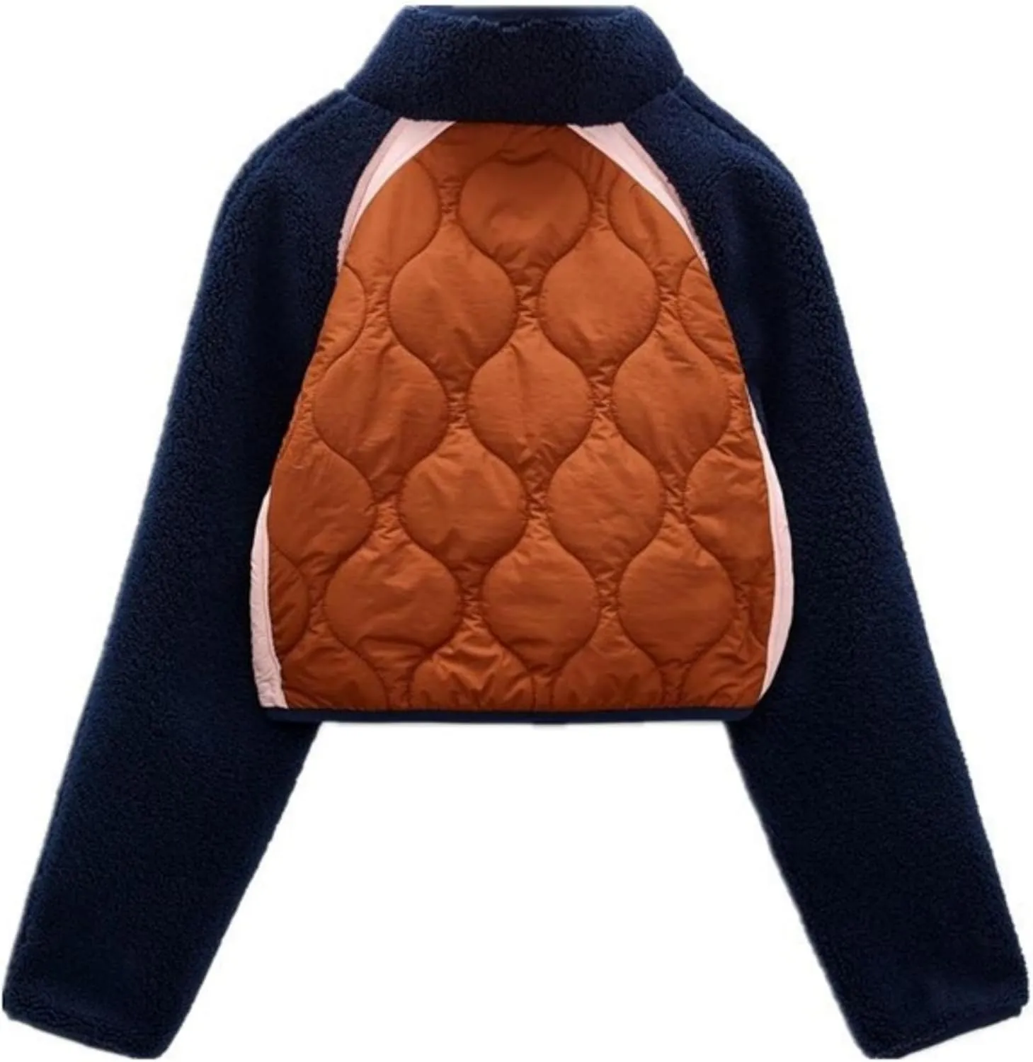 Womens Fuzzy Fleece Jacket Cropped Zip Up Long Sleeve Casual Outwear Warm Winter Patchwork Jackets