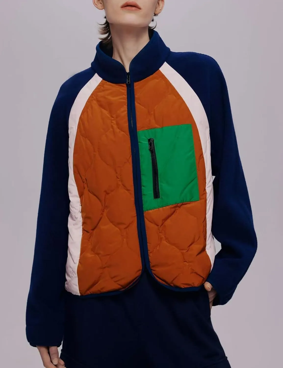 Womens Fuzzy Fleece Jacket Cropped Zip Up Long Sleeve Casual Outwear Warm Winter Patchwork Jackets