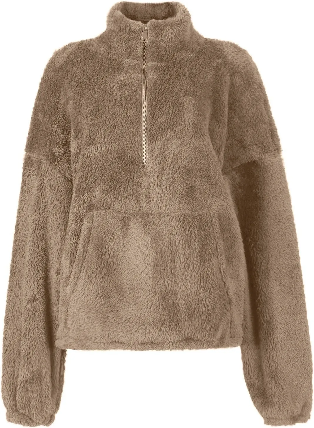 Womens Half Zip Sweatshirt Sherpa Hoodie Quarter Zip Pullover Fuzzy Sweater with Pocket Comfy Warm Winter Clothes