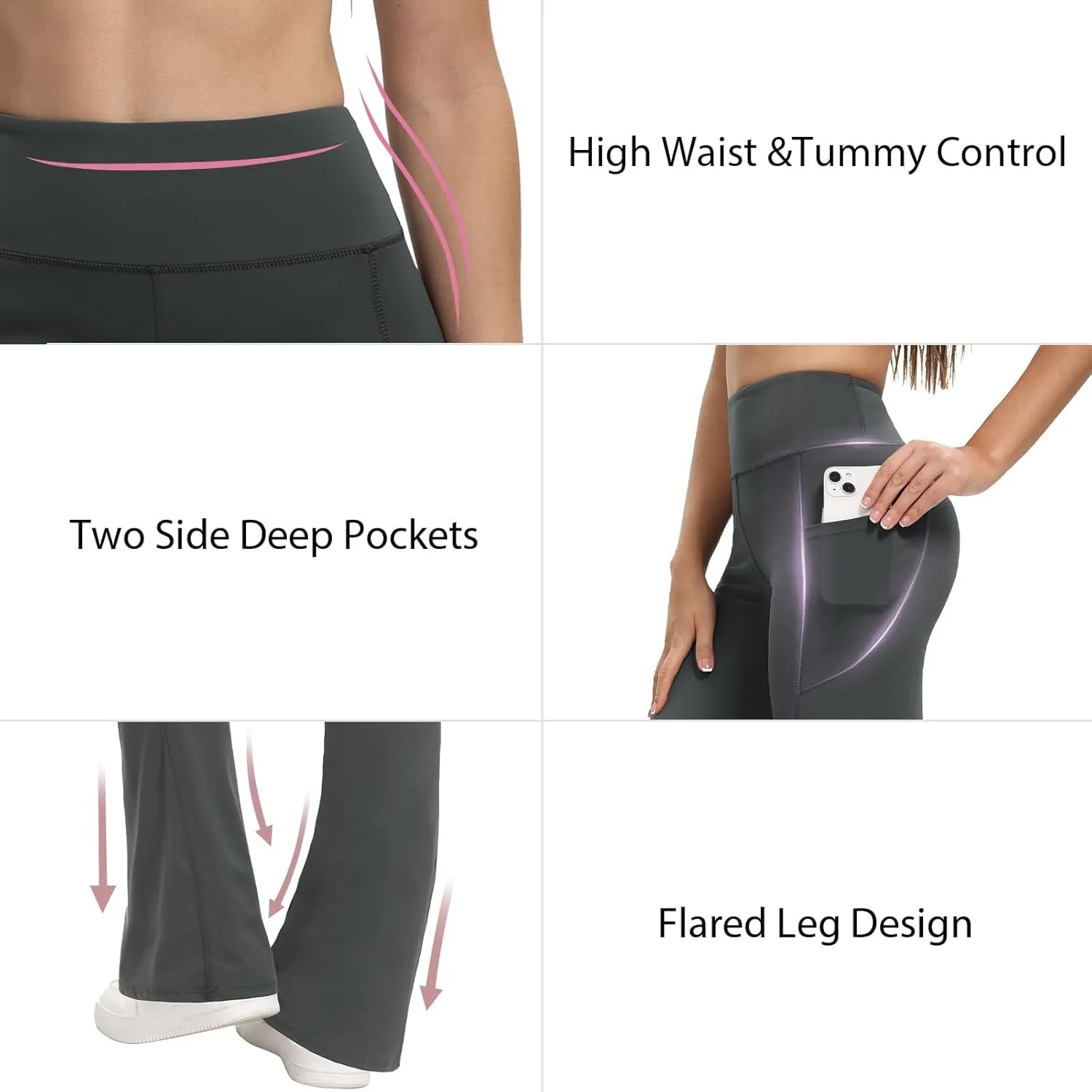 Women's High Waist Flare Yoga Leggings with Pockets Buttery Soft Bootcut Yoga Pants with Tummy Control Workout Pants