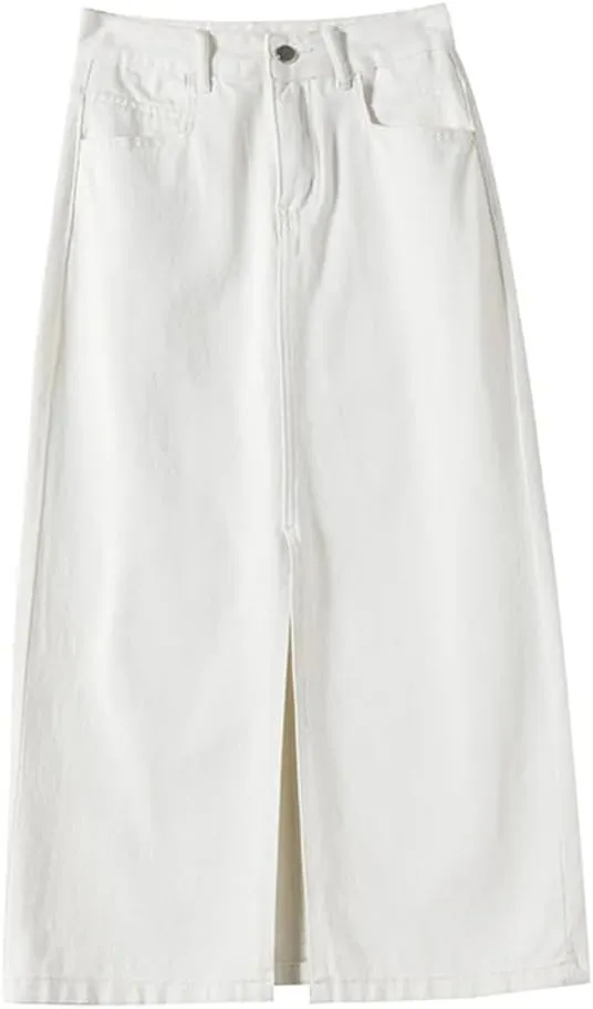 Women's High-Waisted Split Denim Skirt Knee-Length A-Line Loose Skirt
