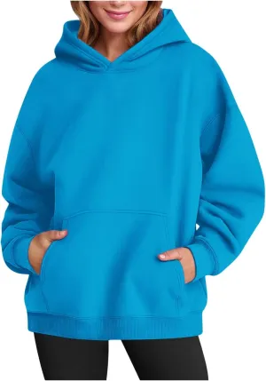 Womens Hoodies Oversized Sweatshirts Pullover Fleece Sweaters Long Sleeve With Pockets Winter Fall Outfits Y2k Clothes