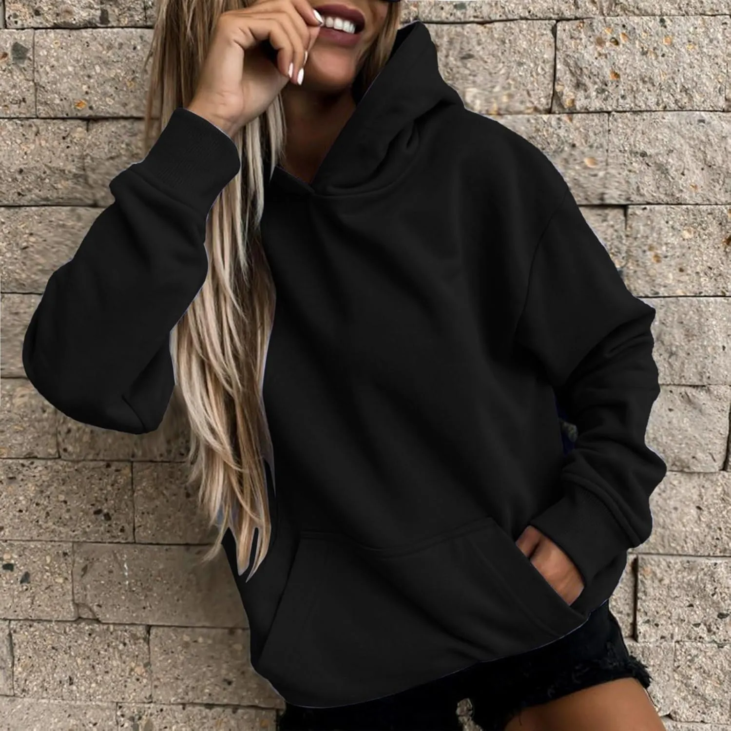 Womens Hoodies Oversized Sweatshirts Solid Pullover Long Sleeve Sweaters Winter Fall Fashion Outfits with Pocket