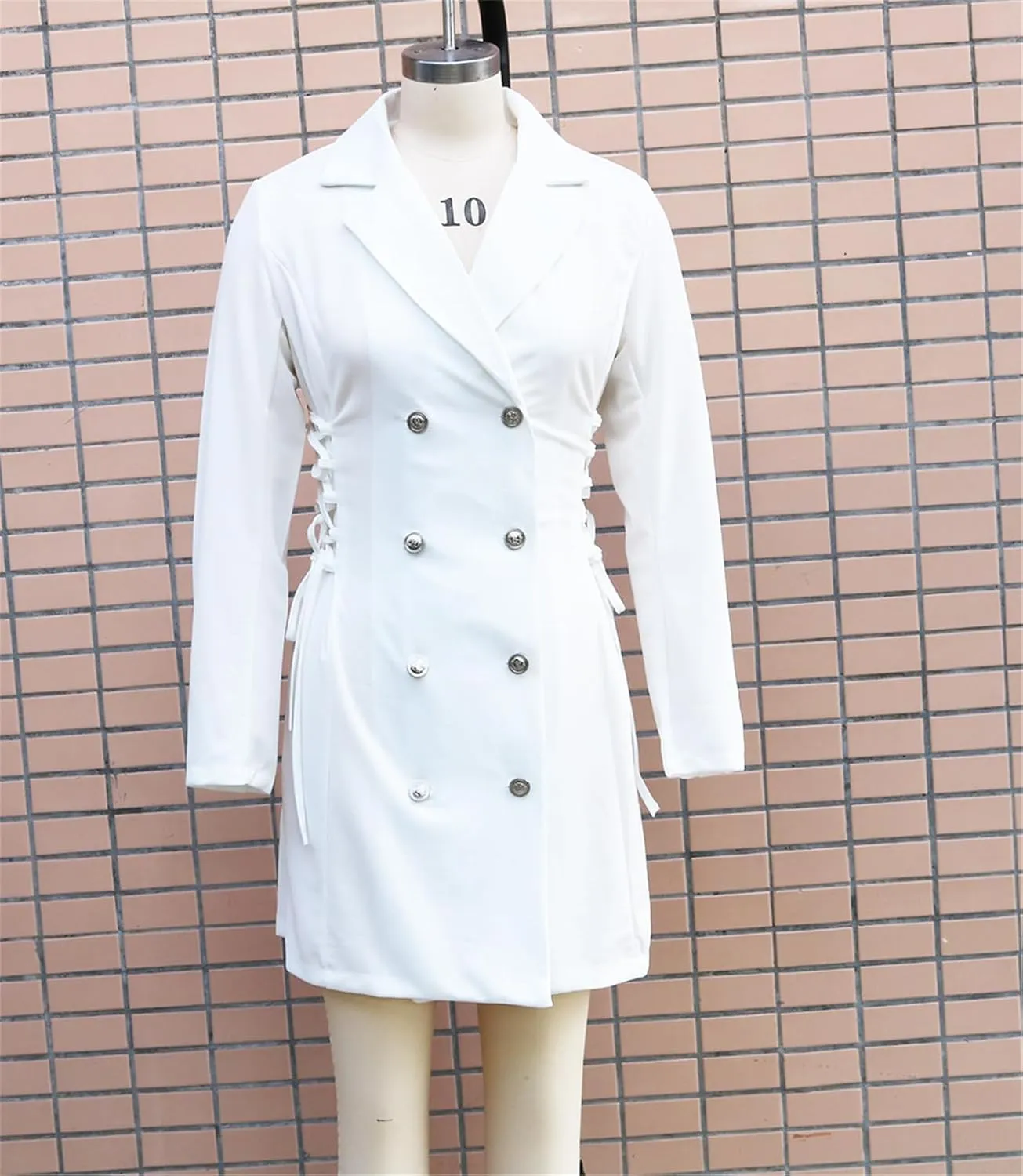Womens Long Sleeve Lapel V Neck Lace Up Button Bodycon Sexy Nightclub Party Blazer Jackets Dress