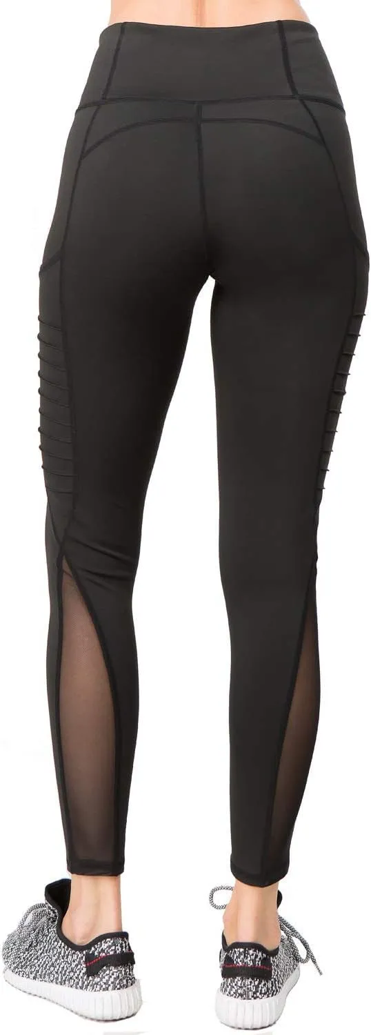 Women's Mesh Leggings 4-Way Strech Stylish Activewear High Waist Workout Pants with Pockets