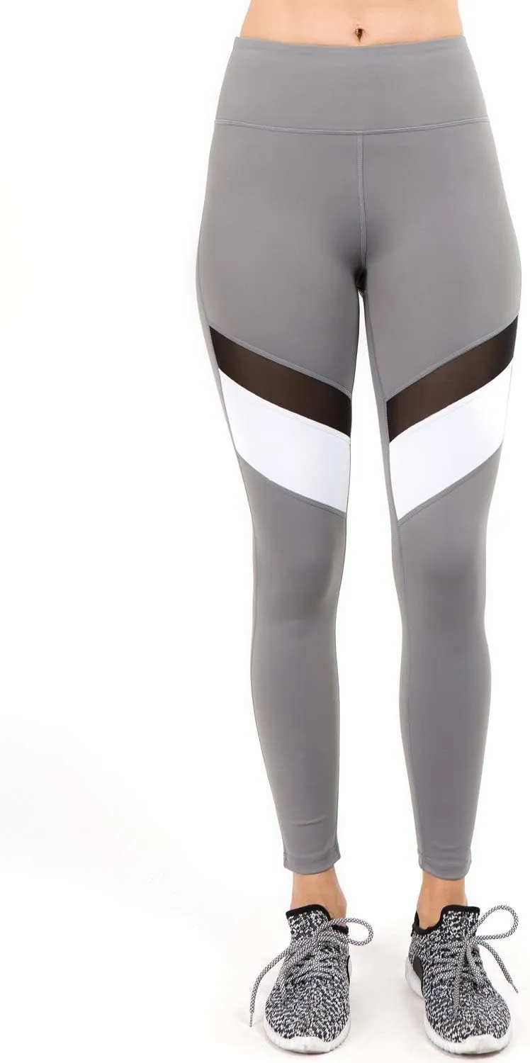 Women's Mesh Leggings 4-Way Strech Stylish Activewear High Waist Workout Pants with Pockets