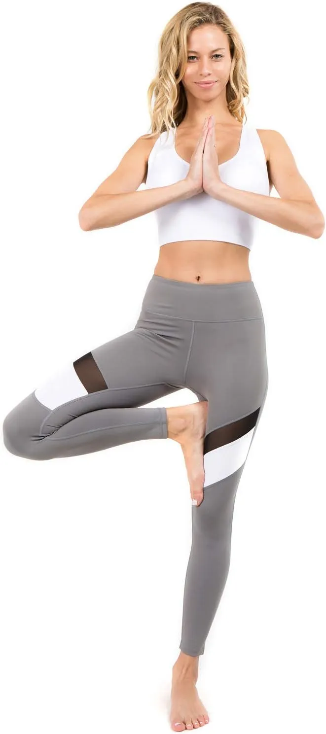 Women's Mesh Leggings 4-Way Strech Stylish Activewear High Waist Workout Pants with Pockets