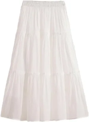 Women's Midi Long A-Line Tulle Skirts Korean Style Elegant Tutu Skirt Summer Solid Color Pleated Skirts
