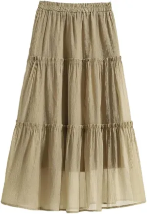Women's Midi Long A-Line Tulle Skirts Korean Style Elegant Tutu Skirt Summer Solid Color Pleated Skirts